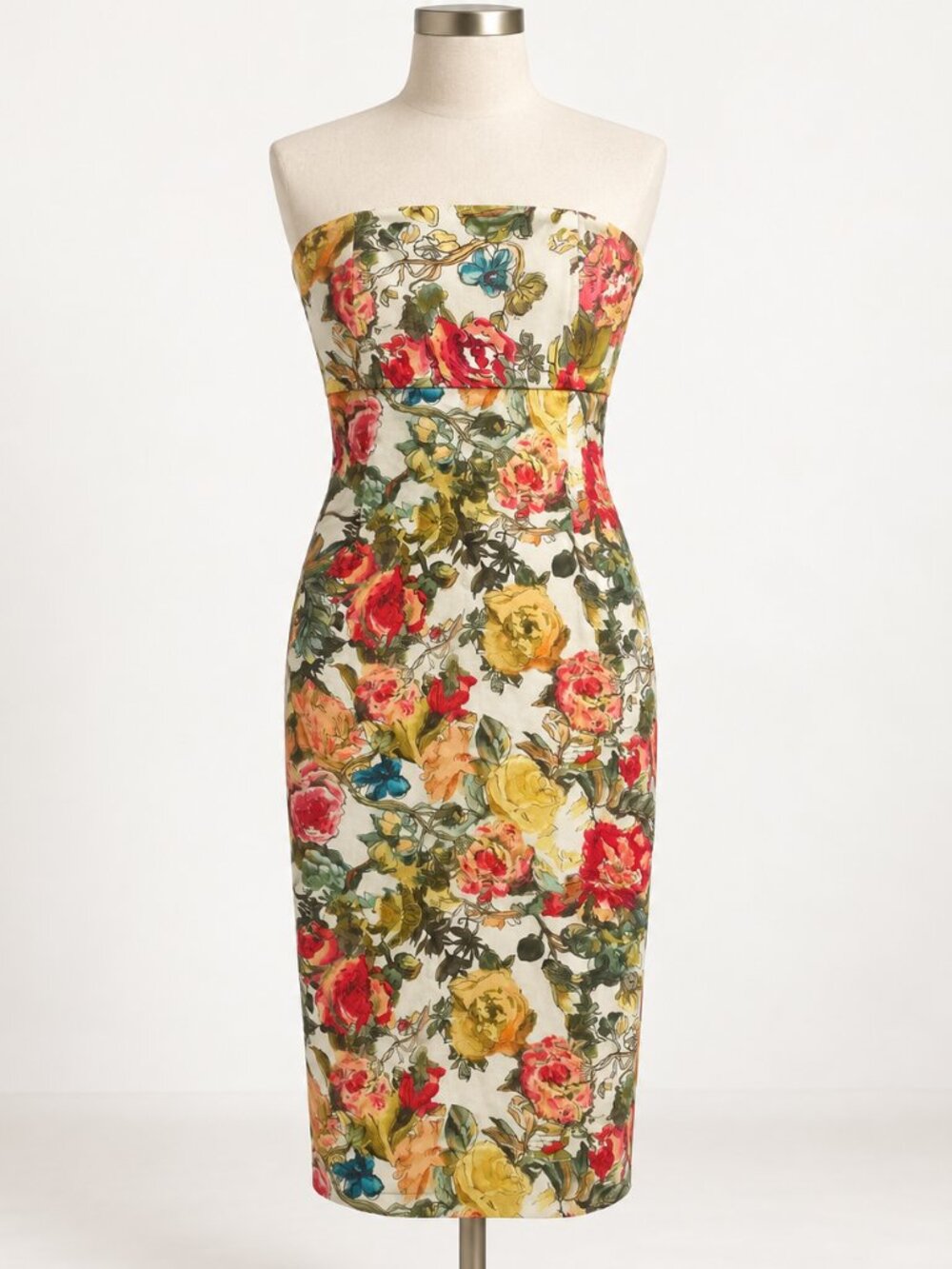 Alice + Olivia Floral Strapless Sheath Dress White Multicolor Size 8